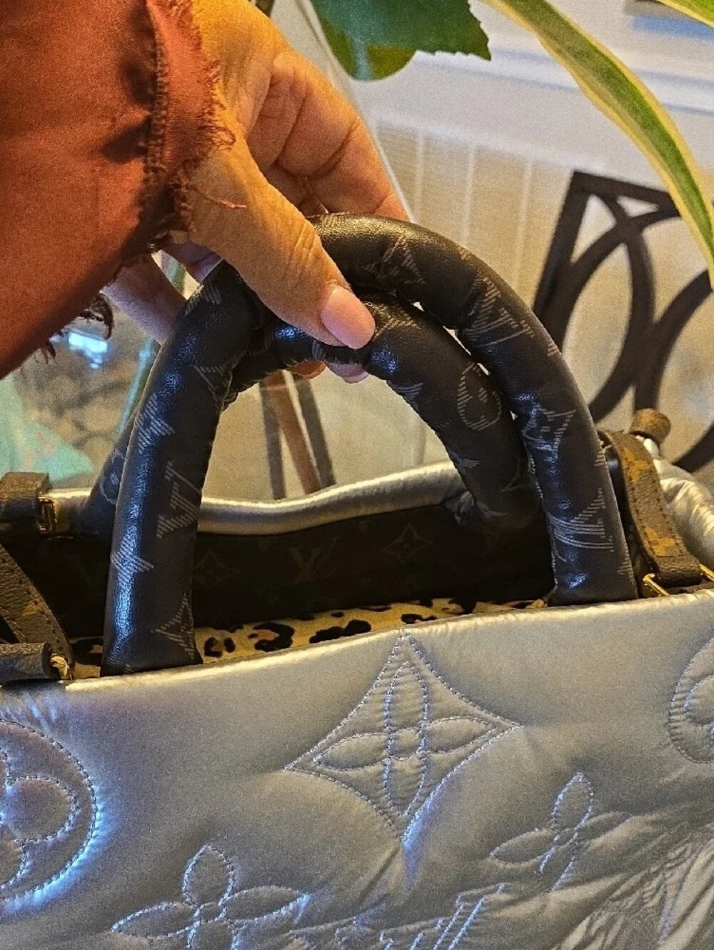 Silver Quilted Puffy Monogram Large New Satchel 14